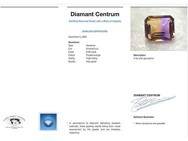 Ametrien 8.90 carat natuurlijke ametrien - afbeelding 3 van  5