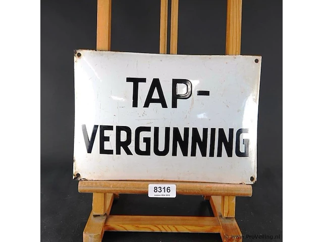 Antiek authentiek emaille wandbord "tap-vergunning" - afbeelding 1 van  8