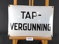 Antiek authentiek emaille wandbord "tap-vergunning"