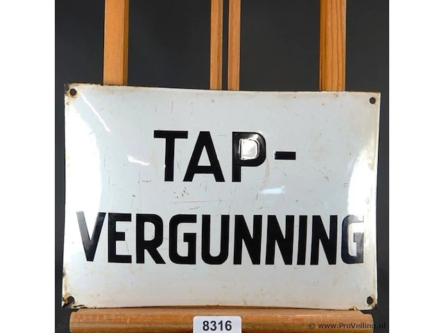 Antiek authentiek emaille wandbord "tap-vergunning" - afbeelding 2 van  8
