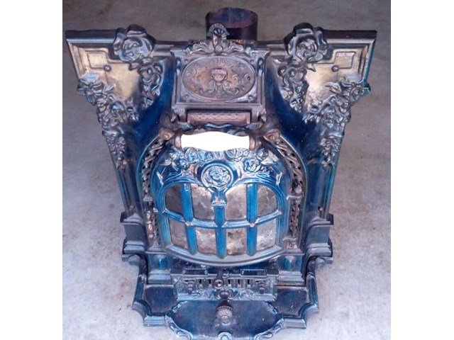 Antiek "brocant" hout/briketten kachel, lent moyen vif, kachel, blauw, +/- 1920 - afbeelding 2 van  3