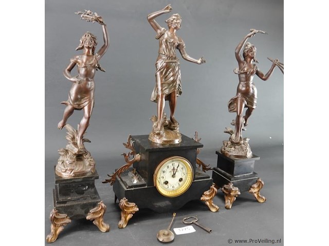 Antiek (ca. 1900) bronzen klokken stel gesigneerd - afbeelding 2 van  5