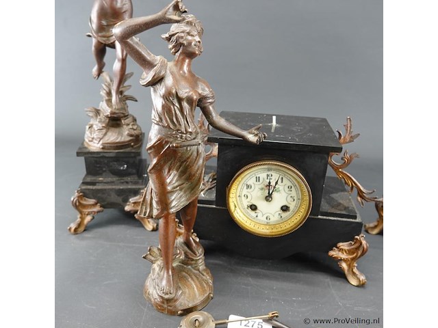 Antiek (ca. 1900) bronzen klokken stel gesigneerd - afbeelding 5 van  5