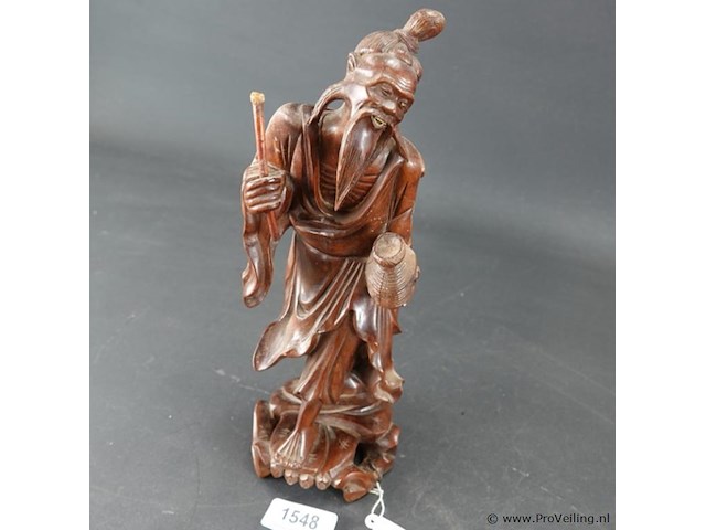 Antiek chinees gesneden rozenhouten beeld van een shou xing, de god van de levensduur - afbeelding 2 van  5