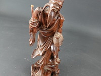 Antiek chinees gesneden rozenhouten beeld van een shou xing, de god van de levensduur - afbeelding 2 van  5
