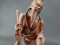 Antiek chinees gesneden rozenhouten beeld van een shou xing, de god van de levensduur - afbeelding 3 van  5