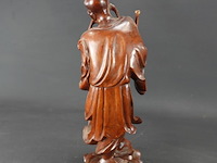 Antiek chinees gesneden rozenhouten beeld van een shou xing, de god van de levensduur - afbeelding 4 van  5