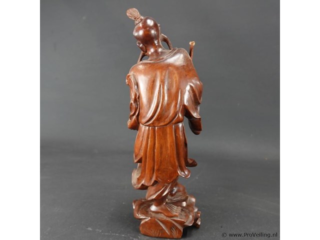 Antiek chinees gesneden rozenhouten beeld van een shou xing, de god van de levensduur - afbeelding 4 van  5