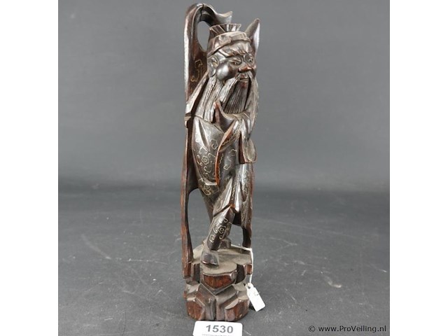 Antiek chinees houtsnijwerk met inleg - afbeelding 1 van  5