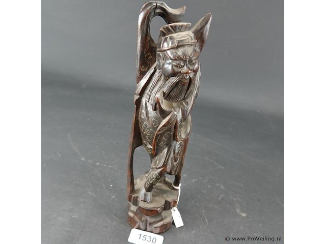 Antiek chinees houtsnijwerk met inleg - afbeelding 2 van  5