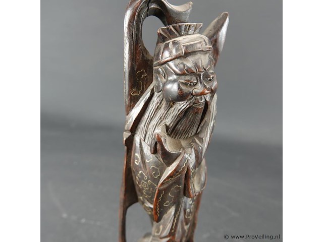 Antiek chinees houtsnijwerk met inleg - afbeelding 3 van  5