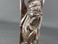 Antiek chinees houtsnijwerk met inleg - afbeelding 3 van  5