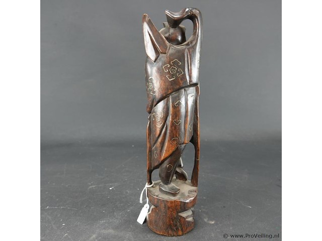 Antiek chinees houtsnijwerk met inleg - afbeelding 4 van  5