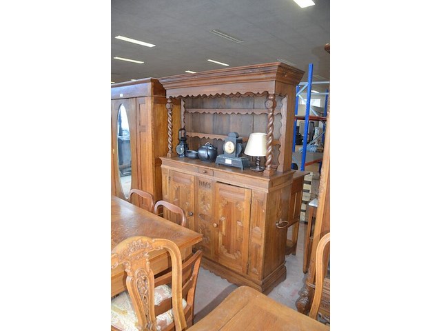 Antiek eiken houten kast 2 deuren en 1 lade met opzet afm. 145x50x200 met scultuur 1774 - afbeelding 2 van  8