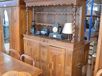 Antiek eiken houten kast 2 deuren en 1 lade met opzet afm. 145x50x200 met scultuur 1774 - afbeelding 2 van  8