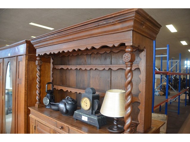 Antiek eiken houten kast 2 deuren en 1 lade met opzet afm. 145x50x200 met scultuur 1774 - afbeelding 6 van  8