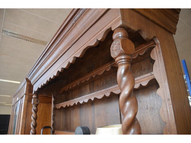 Antiek eiken houten kast 2 deuren en 1 lade met opzet afm. 145x50x200 met scultuur 1774 - afbeelding 7 van  8