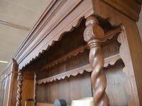 Antiek eiken houten kast 2 deuren en 1 lade met opzet afm. 145x50x200 met scultuur 1774 - afbeelding 7 van  8