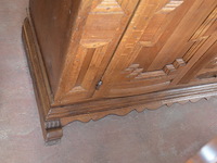 Antiek eiken houten kast 2 deuren en 1 lade met opzet afm. 145x50x200 met scultuur 1774 - afbeelding 8 van  8