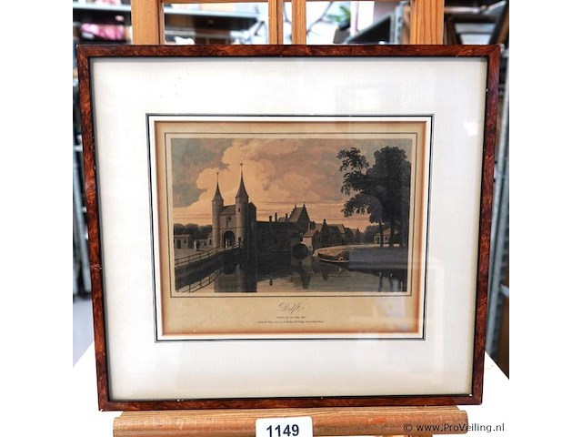Antiek gravure oostpoort in delft - afbeelding 1 van  5