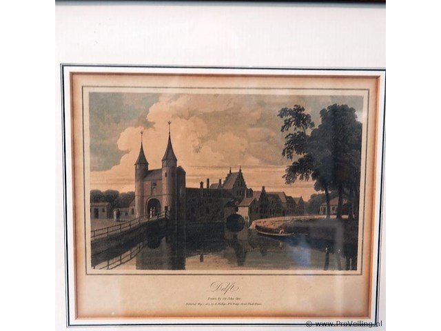 Antiek gravure oostpoort in delft - afbeelding 2 van  5