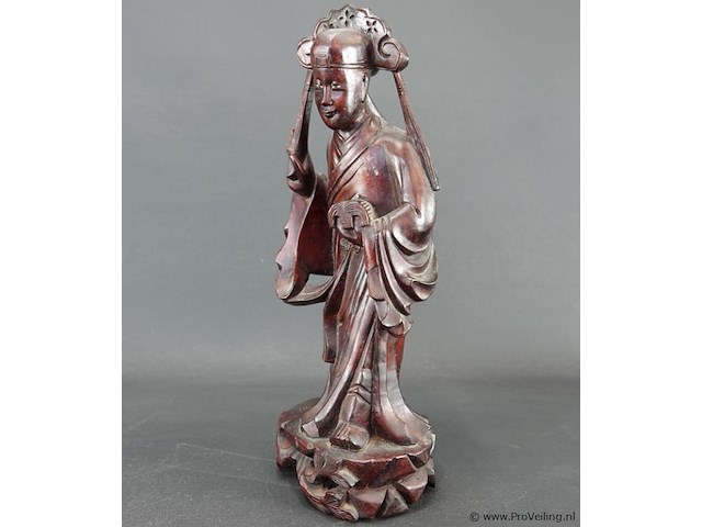 Antiek in rozenhout gesneden oosterse figuur - afbeelding 2 van  5