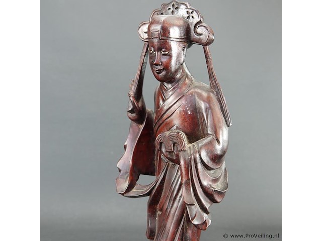 Antiek in rozenhout gesneden oosterse figuur - afbeelding 3 van  5