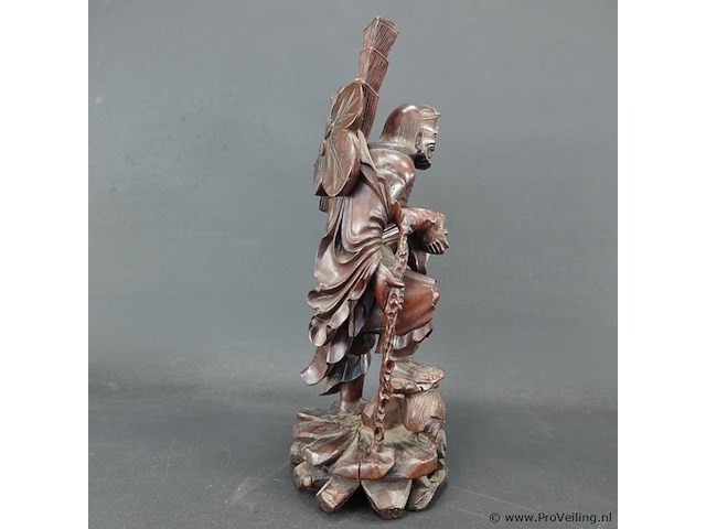 Antiek in rozenhout gesneden oosterse figuur - afbeelding 4 van  5