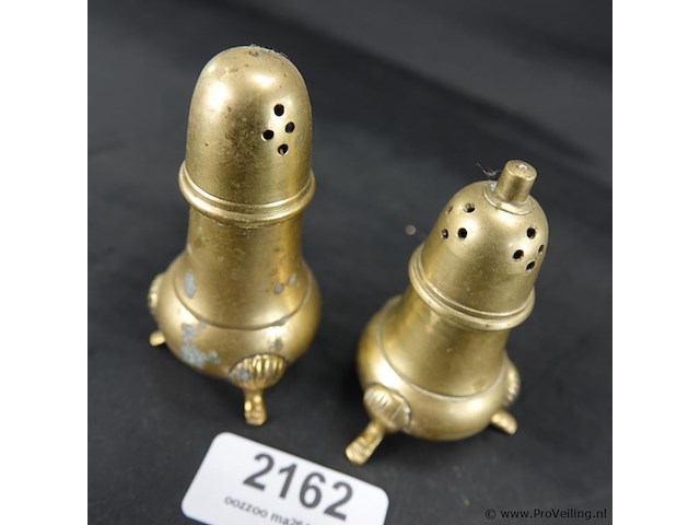 Antiek koperen peper- en zoutstel - afbeelding 2 van  5