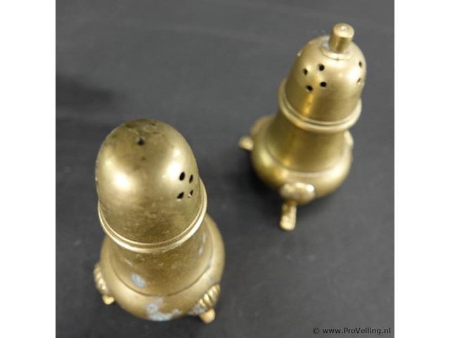 Antiek koperen peper- en zoutstel - afbeelding 3 van  5