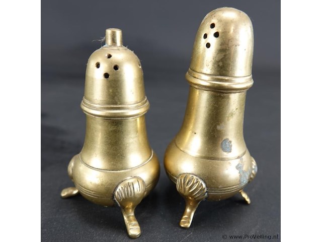Antiek koperen peper- en zoutstel - afbeelding 4 van  5