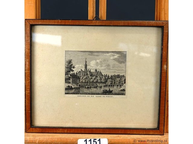 Antiek kopergravure gezigt op de kerk te wezep - afbeelding 1 van  5