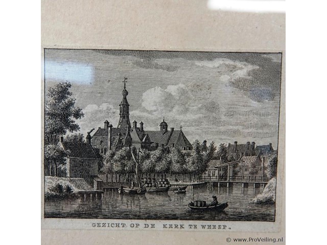Antiek kopergravure gezigt op de kerk te wezep - afbeelding 2 van  5