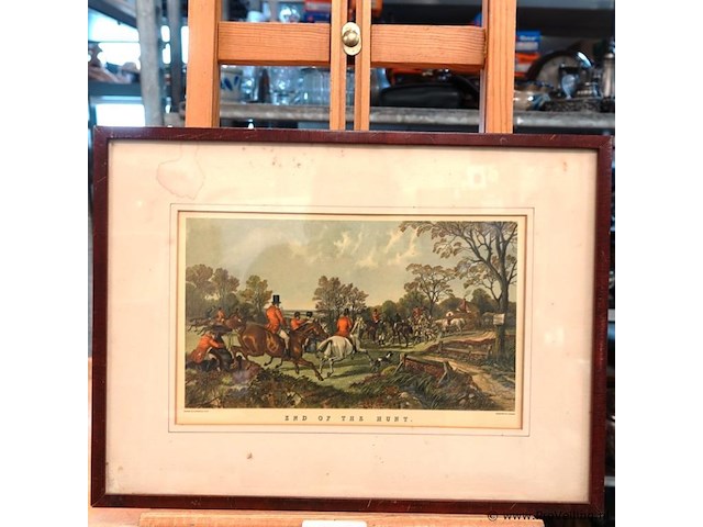 Antiek prent getiteld "end of the hunt" - afbeelding 2 van  5