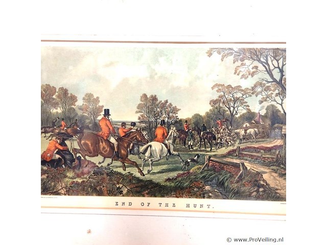 Antiek prent getiteld "end of the hunt" - afbeelding 3 van  5