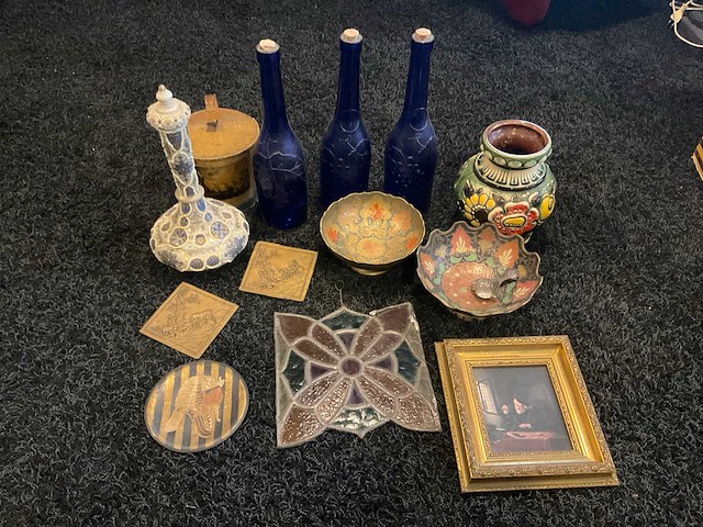 Antiek schilderij, glas in lood - afbeelding 1 van  10