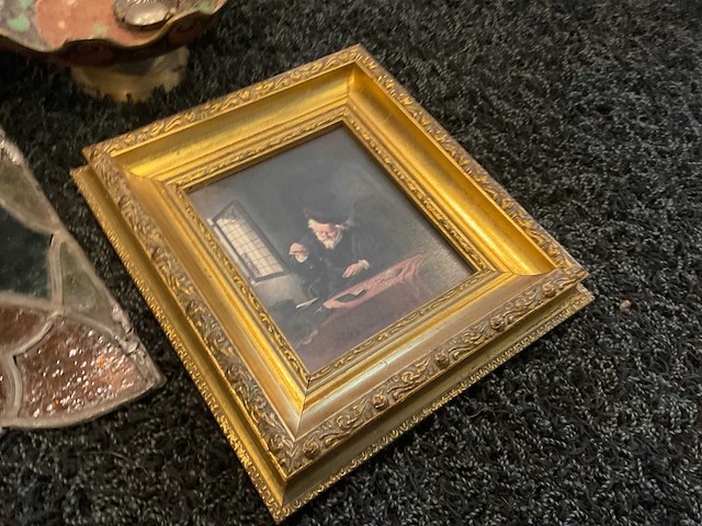 Antiek schilderij, glas in lood - afbeelding 4 van  10