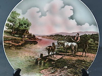 Antiek villeroy & boch wandbord met een landschap en paarden - afbeelding 2 van  5