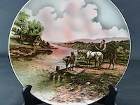 Antiek villeroy & boch wandbord met een landschap en paarden - afbeelding 1 van  5