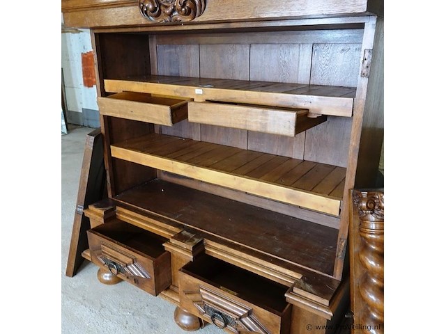 Antieke (1820-1880) massief eiken met fraai snijwerk duitse grunderkaste - afbeelding 4 van  18