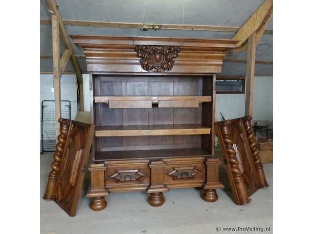 Antieke (1820-1880) massief eiken met fraai snijwerk duitse grunderkaste - afbeelding 1 van  18