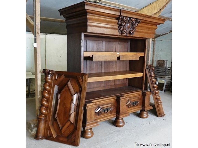 Antieke (1820-1880) massief eiken met fraai snijwerk duitse grunderkaste - afbeelding 11 van  18