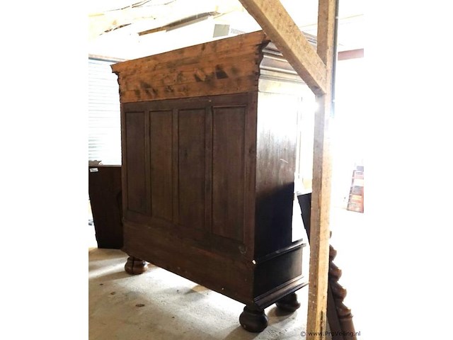 Antieke (1820-1880) massief eiken met fraai snijwerk duitse grunderkaste - afbeelding 14 van  18