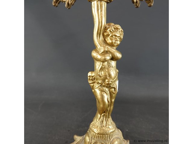 Antieke (19de eeuw) verguld bronzen kandelaar - afbeelding 3 van  5