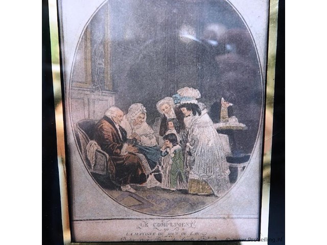 Antieke aquatint-prent "le compliment ou la matinée du jour de l'an" - afbeelding 2 van  5