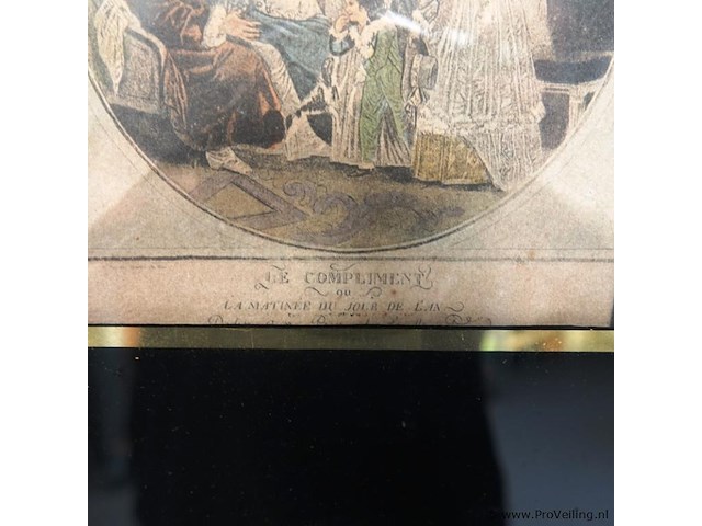 Antieke aquatint-prent "le compliment ou la matinée du jour de l'an" - afbeelding 3 van  5