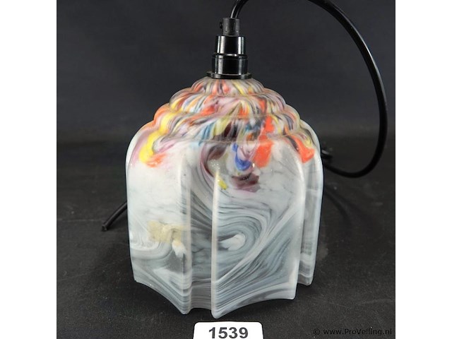 Antieke art deco lamp met gemarmerde glazen kap uit de jaren 30 - afbeelding 1 van  5