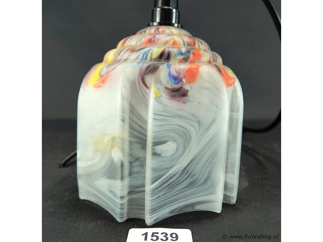 Antieke art deco lamp met gemarmerde glazen kap uit de jaren 30 - afbeelding 2 van  5