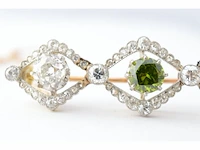 Antieke broche met old cut diamanten en zeldzame demantoid - afbeelding 2 van  7
