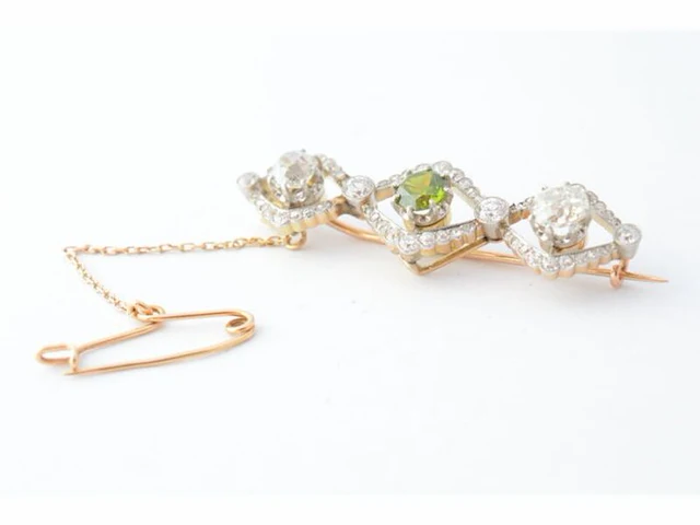 Antieke broche met old cut diamanten en zeldzame demantoid - afbeelding 5 van  7